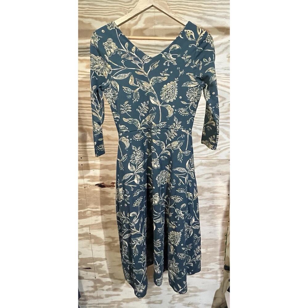 Pact Women's Teal Floral Midi Dress with Cream Print - Picture 2 of 12